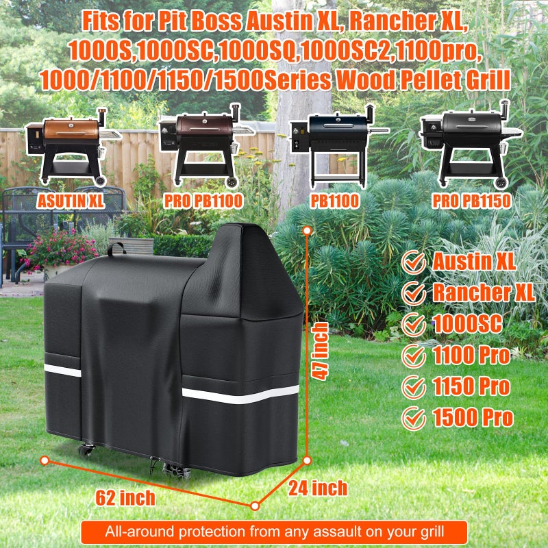 Grisun Grill Cover for Pit Boss Austin XL, Rancher XL, 1000/1100/1150 Series - 1000C, 1000D3, 1000SC, 1000SC2, 1000SQ,1000T4, 1100 Pro, 1150 Pro, 600D Anti-Fade Waterproof Pellet Grill Cover - Image 2